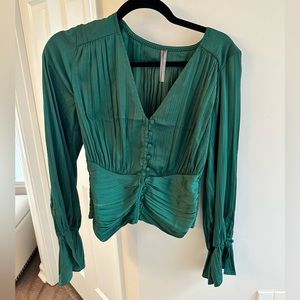 Anthropolgie puff-sleeved blouse green EUC